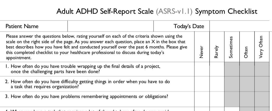 ADHD тест. ADHD Assessments. ADHD self-Report Scale. ADHD ASRS V1.1 тест СДВГ.